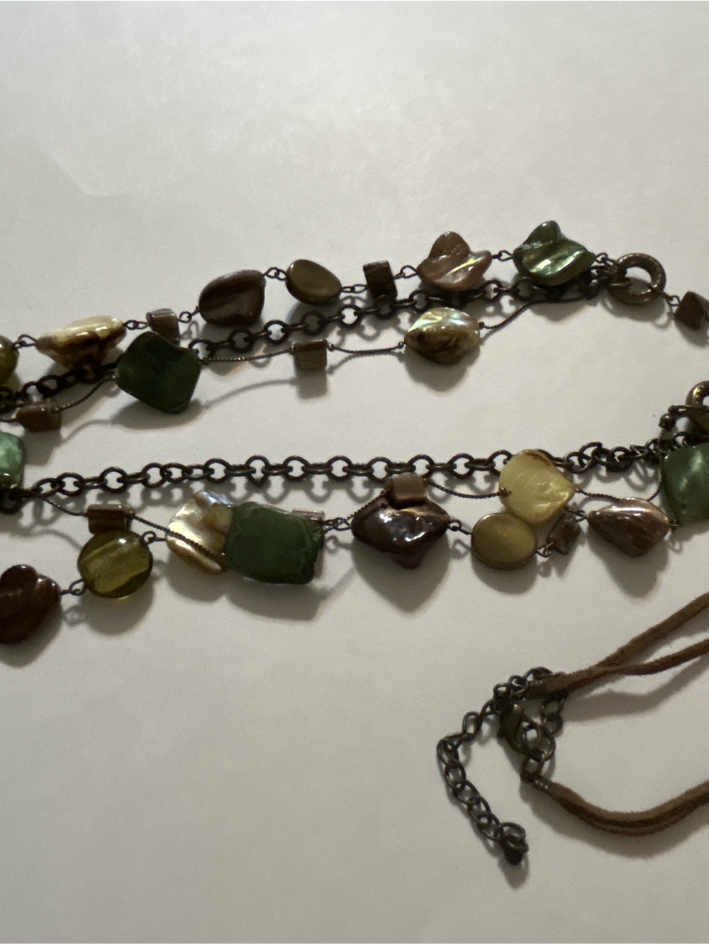Vintage Boho Multi Strand Mother of Pearl Shell Suede Necklace